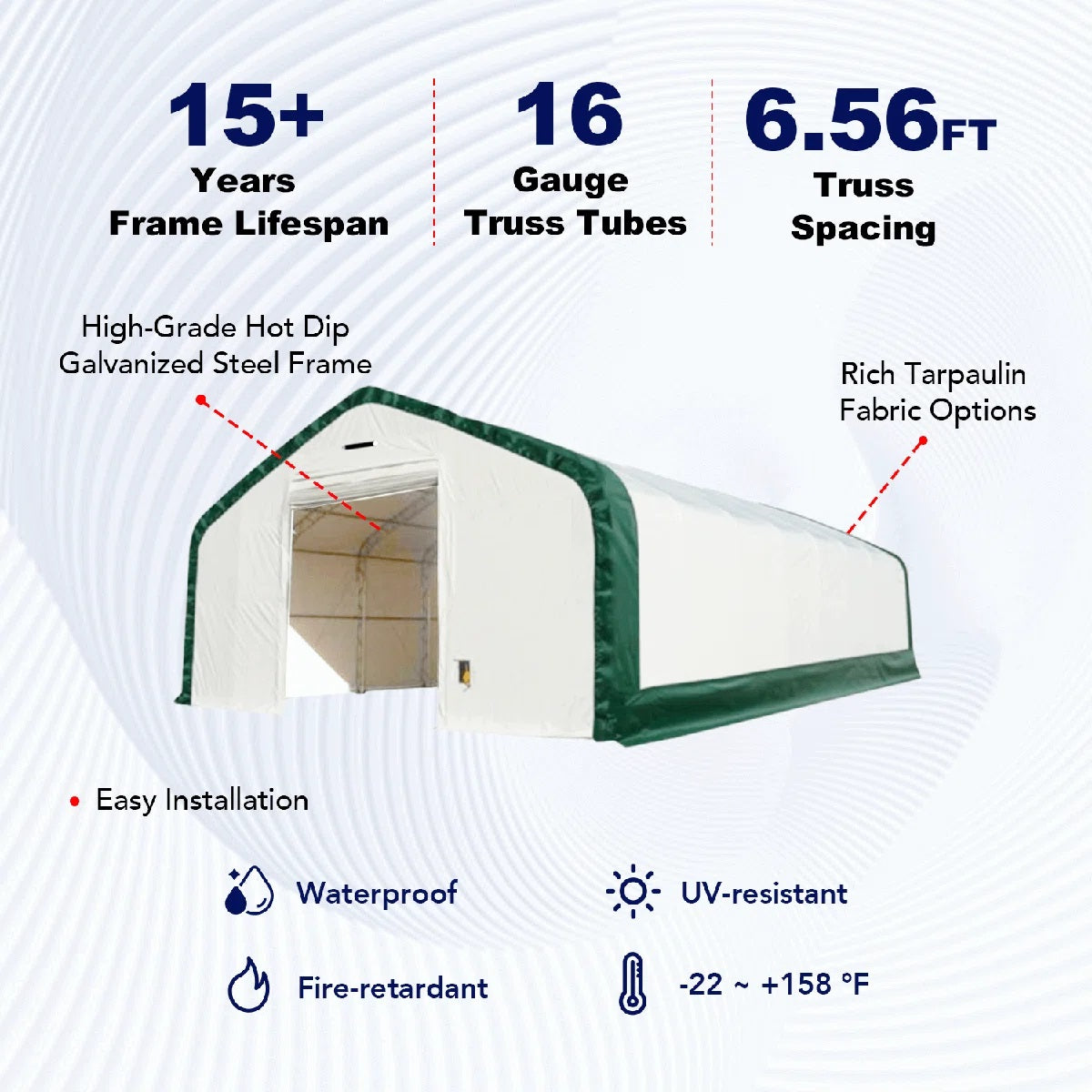 20×33 ft Reinforced Heavy-Duty Double Truss Shelter, High-Strength Steel Frame with 22 oz PVC Cover