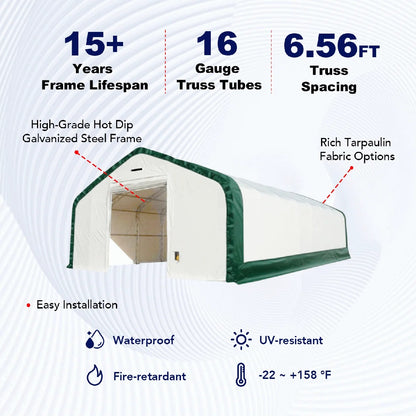 20×33 ft Reinforced Heavy-Duty Double Truss Shelter, High-Strength Steel Frame with 22 oz PVC Cover