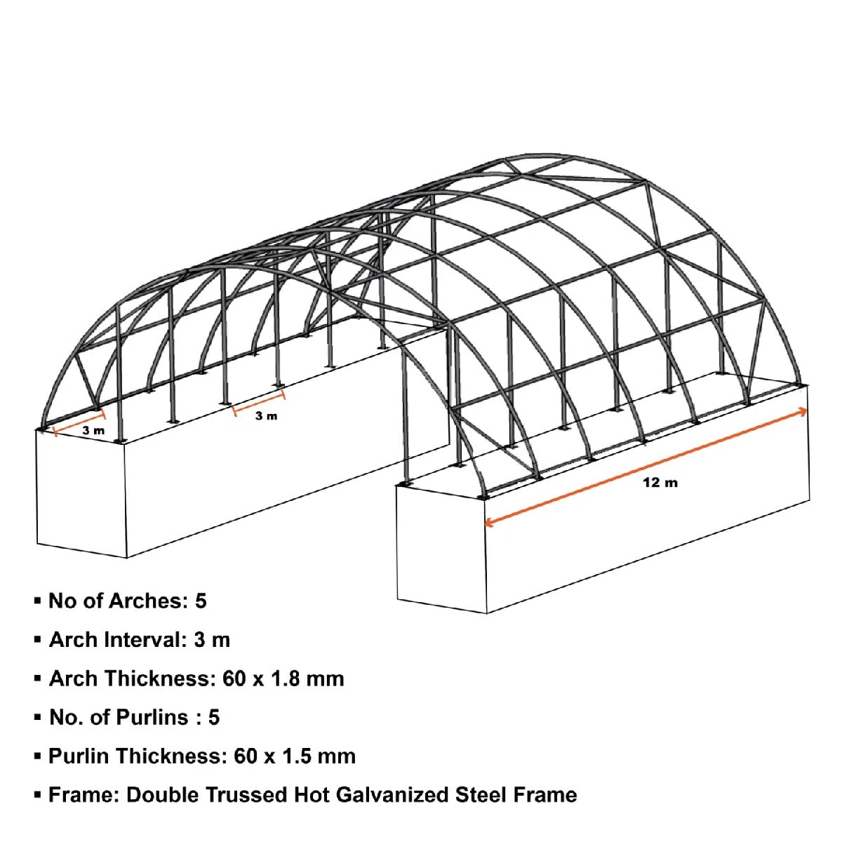 Industrial Double Truss Shipping Container Canopy Shelter (22 oz PVC, 60' W x 40' D)